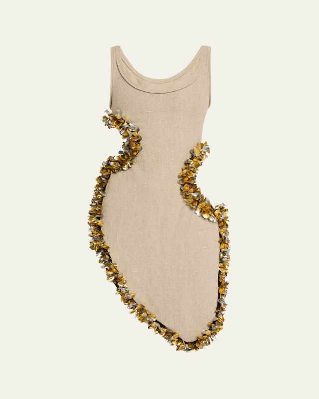 Scatter Wool Fringe Sleeveless Cutout Midi Dress